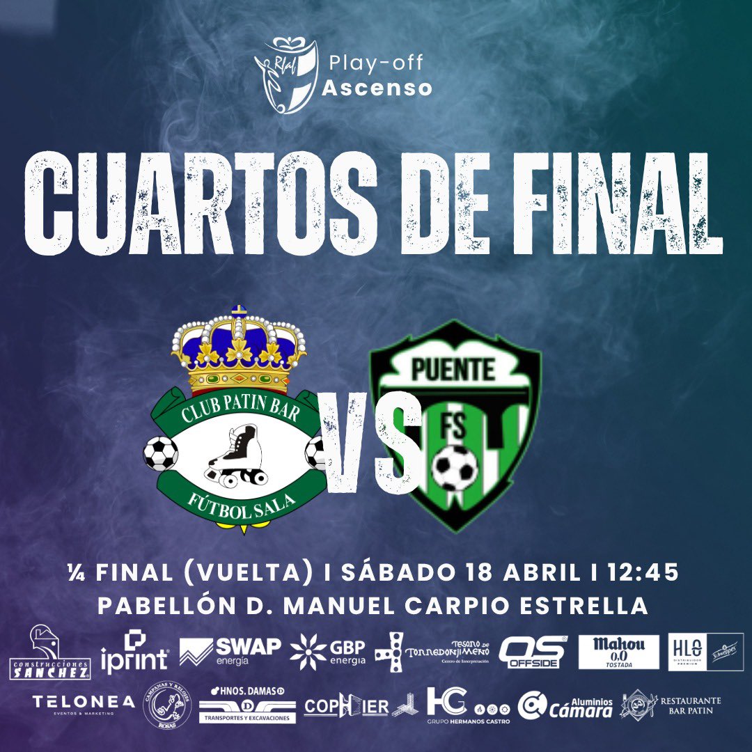 |𝙋𝙇𝘼𝙔-𝙊𝙁𝙁 𝘼𝙎𝘾𝙀𝙉𝙎𝙊|

Nos jugamos el pase en casa, con nuestra gente.

🆚 <a href="/PuenteGenaveFS/">Puente F.S.</a> 
📅 Sábado 18 de abril
⏰ 12:45 h
📍 Pabellón D. Manuel Carpio Estrella
🎟️ Entrada:
• Abonados: 3€
• No abonados: 5€

⚠️ Compra de entradas en el Bar Patín.
💚 Os necesitamos