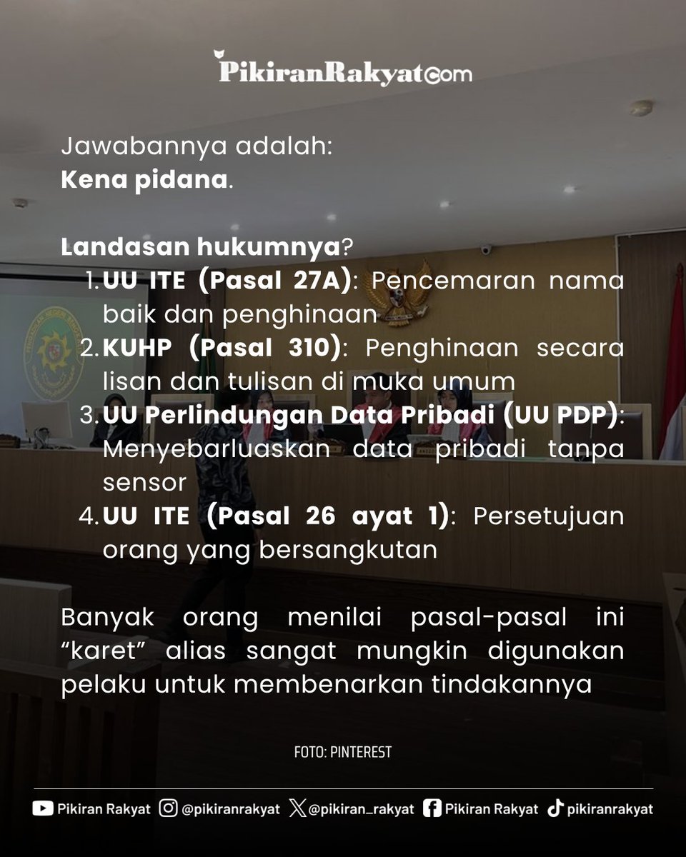 pikiran_rakyat's tweet photo. Pelecehan seksual yang terjadi di FH UI membuat publik bertanya-tanya:
"Kalau nyebar isi chat di grup buat nge-spill pelaku tuh, boleh ga sih? Hukumnya gimana?"
Temukan jawabannya dengan menggeser slide diatas, Sobat PR!
#grupchat #sosialmedia #pelecehanseksual https://t.co/KE5O4uASfJ