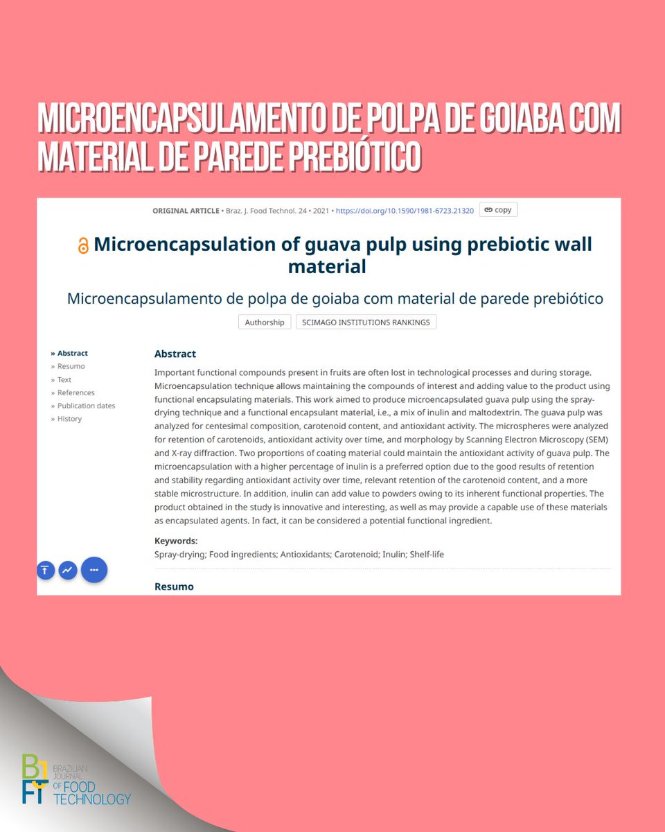 revistaBJFT's tweet image. Você já imaginou transformar polpa de goiaba em um pó estável, funcional e cheio de benefícios?
doi.org/10.1590/1981-6…

#microencapsulação #microencapsulation
#prebioticos #prebiotics
#capsuladealimento #inovaçãodealimentos #openscience #pesquisadealimentos  @ufrj  @embrapa