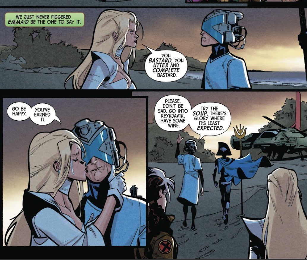 Hussy616's tweet image. The last time #EmmaFrost and #Cyclops saw each other was here. I thought it was odd that they said nothing to each other. (Ignoring the cameo in the Dr Doom crossover). Hopefully the feud is expanded on.