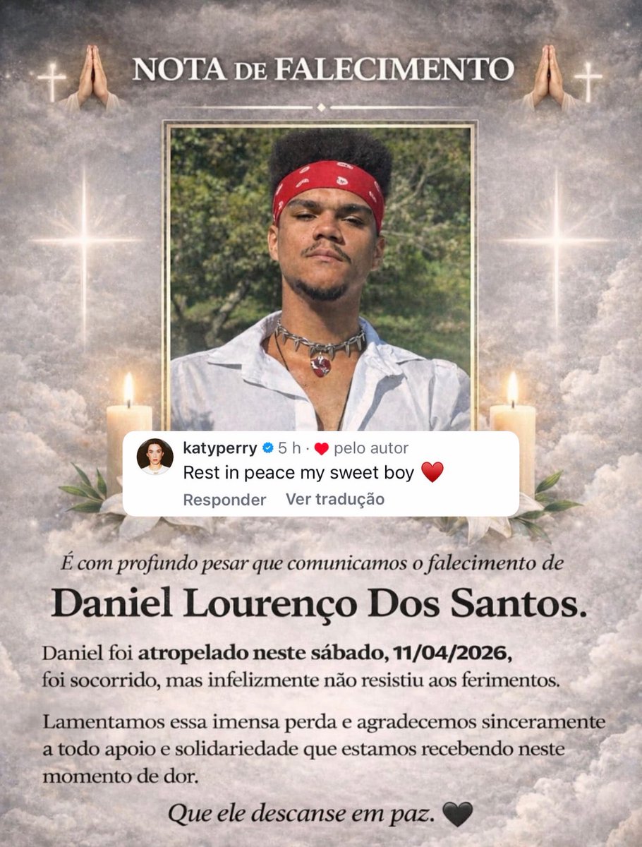 portalkatyperry's tweet photo. “Descanse em paz, meu doce menino ❤️” — Katy Perry se manifestou nos comentários de uma publicação que comunicava o falecimento do fã brasileiro Daniel Lourenço, vítima de um atropelamento.

Nós, do Portal Katy Perry, enviamos nossos mais sinceros sentimentos aos familiares, amigos e a todos os fãs que estão de luto neste momento. 🖤