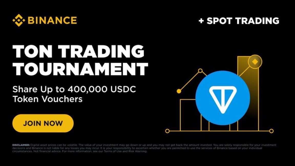 BREAKING: Binance has just announced on its blog TON Trading Tournament 💎👀

where eligible users will have a chance to share a total prize pool of 400,000 USDC in token vouchers! 

📅 from 15th April to 29th April