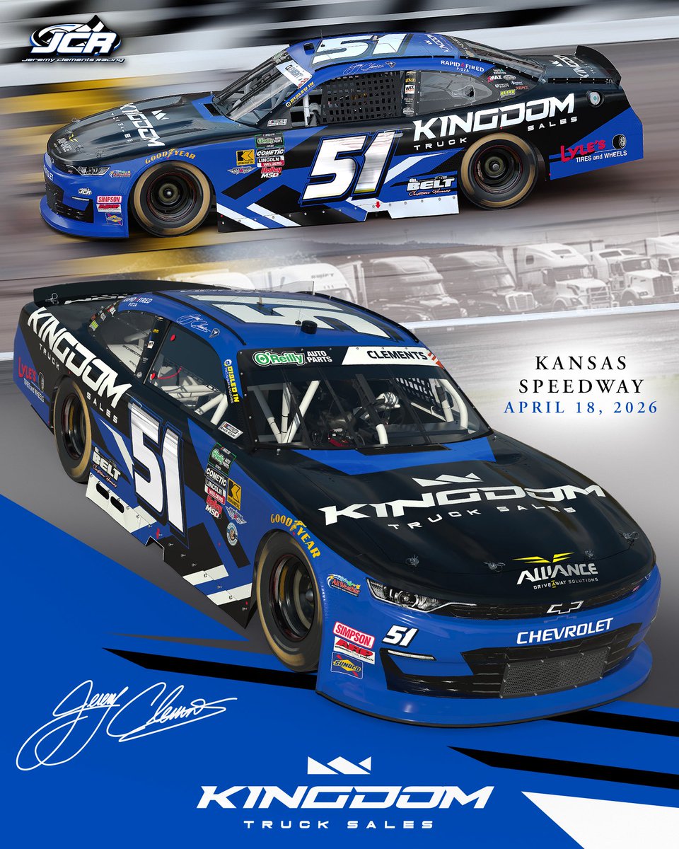JCR_Clements51's tweet image. @JClements51 headed to the Sunflower State 🌻
&amp;amp; @kansasspeedway this weekend -  Powered by #KingdomTruckSales 🚛
#Team51 will be locked in 🔒 &amp;amp; ready to Roll Saturday on @TheCW_Sports at 700 pm est  🏎️ ! @NASCAROReillyAP 

jeremyclements51.com/uncategorized/…