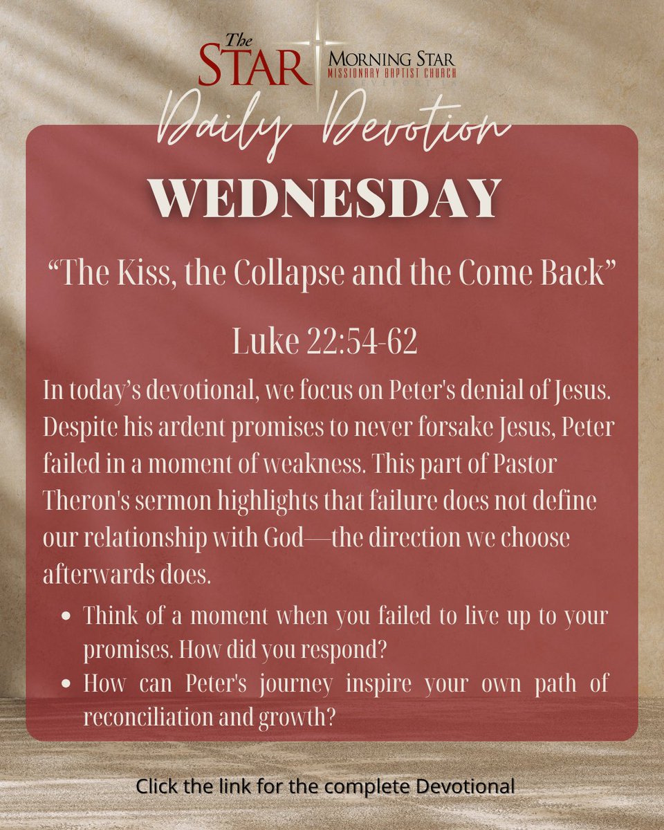 mymsbc's tweet image. Day 3: Judas's greatest failure wasn't betrayal—it was believing he was beyond redemption.

The devil is a liar.

There is NOTHING you can do that places you beyond the redemptive power of Jesus.

You haven't gone too far.

#Grace #Redemption #Faith
