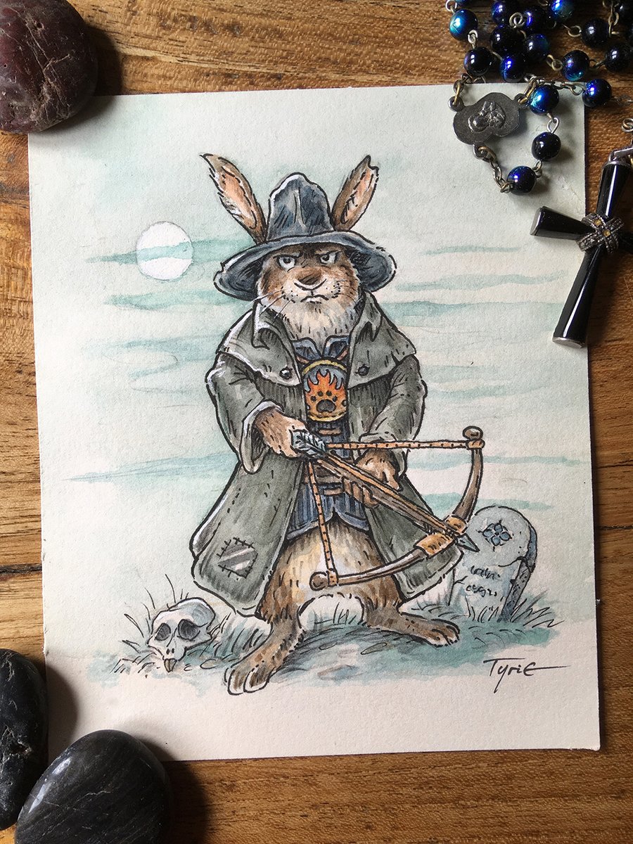 tyrie_art's tweet photo. A random rabbit created using my Critter Creator table.
This one is a tough old witch hunter from the Order of the Burning Paw, doing his rounds and keeping the citizens safe from practitioners of the dark arts. https://t.co/ztpTLTeIsS