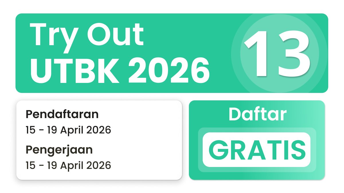 sainsinaja's tweet image. 📢PENDAFTARAN TRY OUT UTBK SNBT 13 2026 DIBUKA GRATIS!🚀🚀

SEMINGGU LAGI GUYSS! AYO ONE LAST PUSH

✨ Persyaratan daftarnya gampang kok!

📅Pendaftaran &amp;amp; Pengerjaan:
15 - 19 April 2026

Cara daftar Try Out UTBK SNBT 13 2026 SainsIn 👇🏻
1. Repost postingan ini
2. Buka web SainsIn