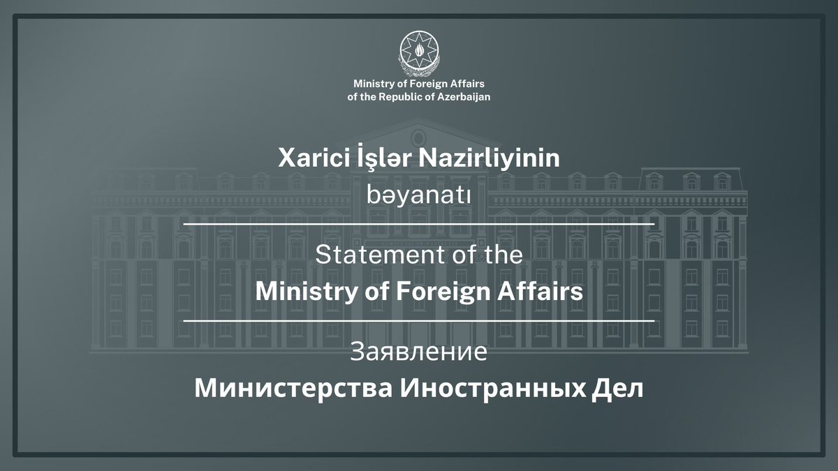 AzerbaijanMFA's tweet photo. Azərbaycan Respublikası Xarici İşlər Nazirliyinin və Rusiya Federasiyası Xarici İşlər Nazirliyinin birgə bəyanatı

⬇️⬇️⬇️

https://t.co/JbGLIKOq5a

Joint Statement of the Ministry of Foreign Affairs of the Republic of Azerbaijan and the Ministry of Foreign Affairs of the Russian Federation

⬇️⬇️⬇️

https://t.co/htaIURSEQd

Совместное Заявление Министерства иностранных дел Азербайджанской Республики и Министерства иностранных дел Российской Федерации

⬇️⬇️⬇️

https://t.co/JbGLIKOq5a