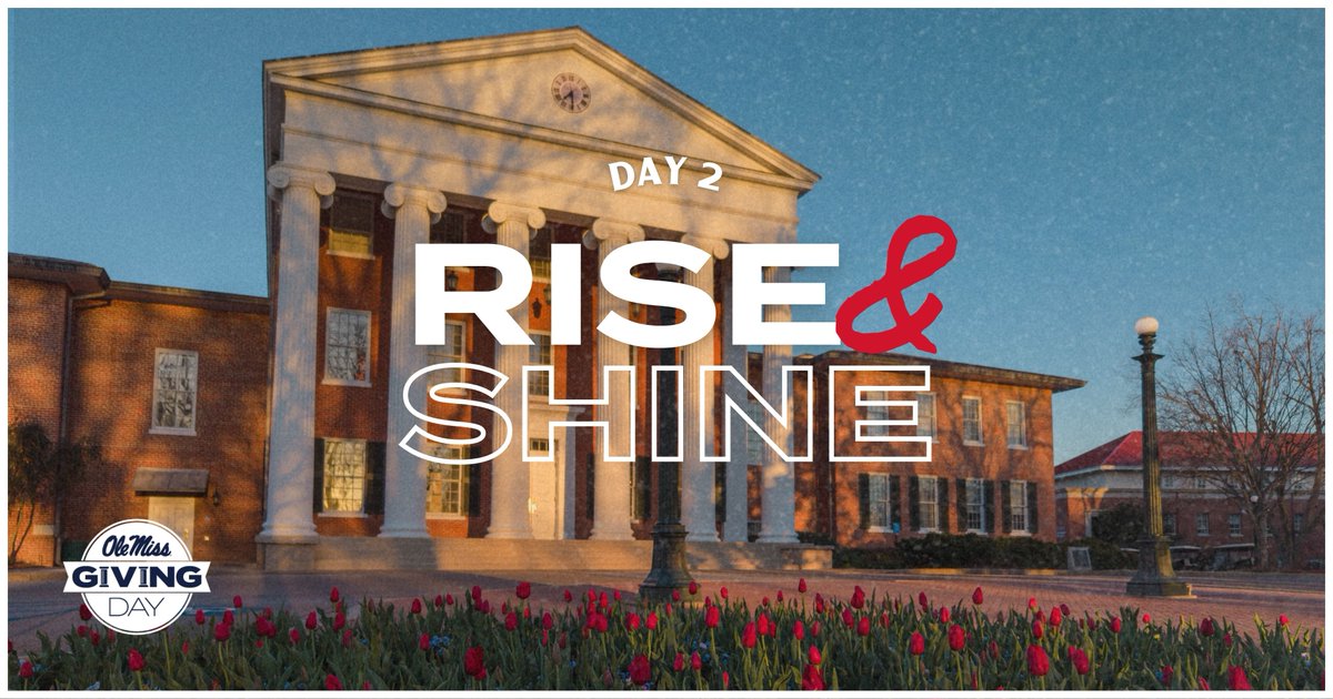 OleMiss's tweet image. Wake up, Rebs. It's day TWO of Giving Day!

Join us all day for more live interviews, more behind-the-scenes content and more moments happening all across campus. #OleMissGivingDay26

Learn More: bit.ly/4ssNDg3