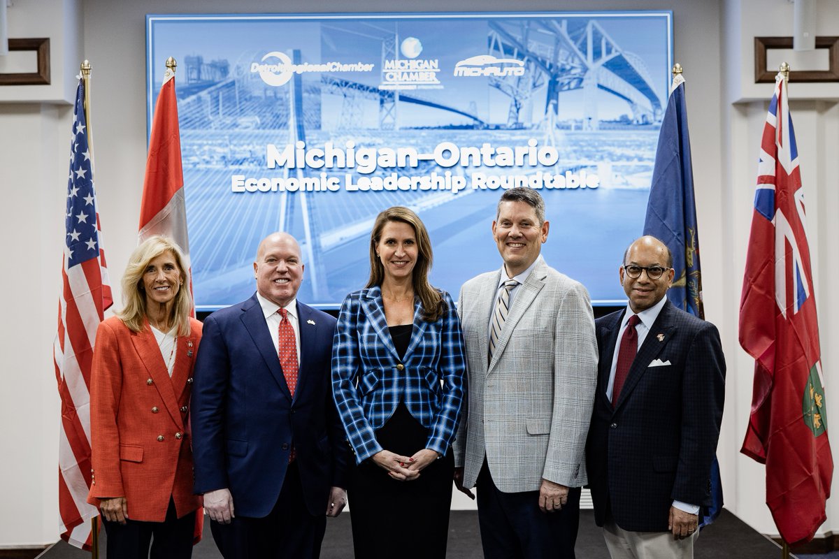 MIChamber's tweet photo. Great discussion this past week with the Hon. Caroline Mulroney and MI/ON business leaders on cross-border trade and competitiveness.

Thanks to @DetroitChamber and @MichAuto for their partnership – and the many employers and association leaders who helped fuel the conversation.

Read more ⤵️
 https://t.co/mZPX9jcJki