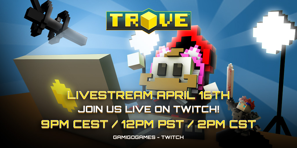 TroveGame's tweet photo. 🚨 We’re going LIVE tomorrow! 🚨

Join us on April 16th for an exciting Trove livestream!

🔗 Live on: https://t.co/JFpeShoB46

🕘 9PM CEST / 12PM PST / 2PM CST 

Don’t miss the fun, see you there! 🔥 https://t.co/p5bB7mbfI1