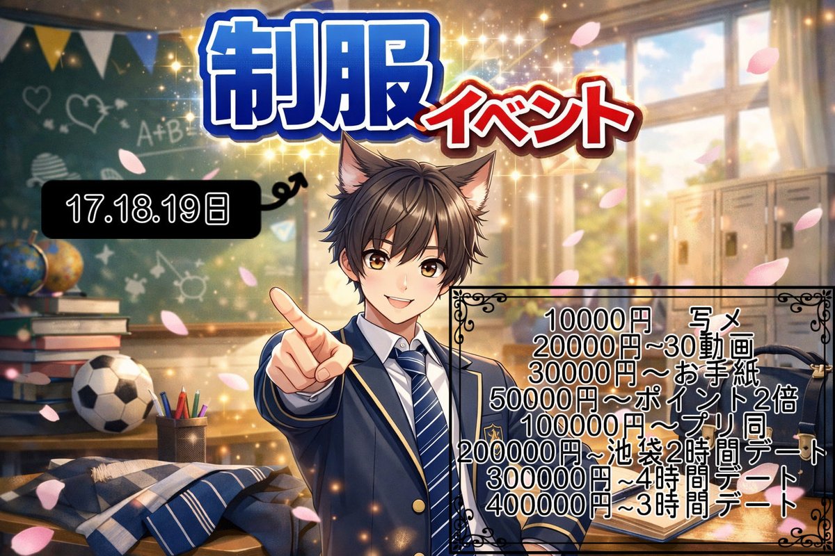 BLACKCATCAFE221's tweet photo. 後半シフトになります！

制服イベントは制服で来店のご主人様はチェキ一枚無料になります！！お待ちしてます https://t.co/0GUE4V5q62