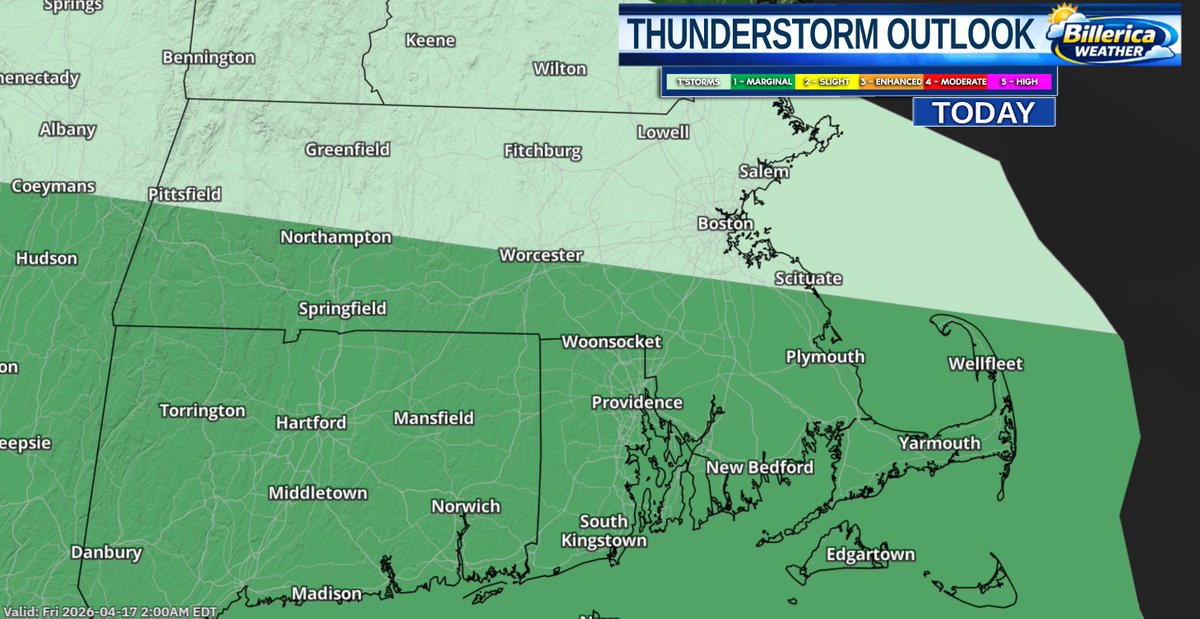 A warm front will linger along the NH/MA border with cooler air to the north, warmer &amp; more humid air to the south set's up the stage for a few popup downpours/storms this afternoon &amp; evening. A few may contain gusty winds or small hail. #mawx #snewx