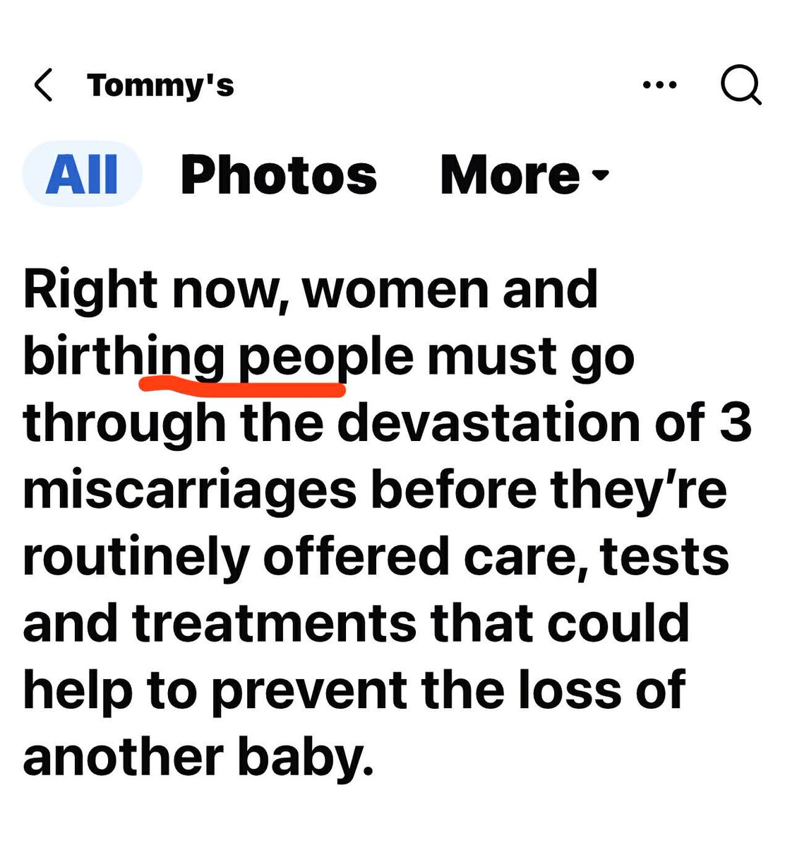 We didn't birth our babies! Especially when you are under 12 weeks of pregnancy 😡 
This is Tommy's, the biggest voice on policy changes, can't just say women! Especially on the day Wes talks about medical misogyny 
Of course we have to suffer multiple times before they are heard