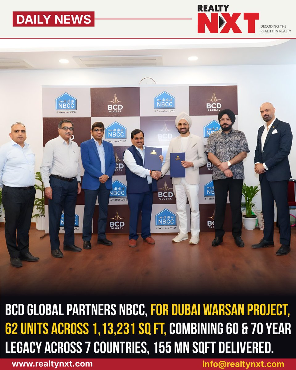 RealtyNXT's tweet image. #News | BCD Global joins NBCC for Dubai’s Warsan project with 62 units over 1,13,231 sqft, combining 60 and 70-year legacies across 7 countries, 155 million sqft, says Dr Angad S Bedi.

#RealtyNXT #NBCC #GlobalDevelopment #PropertyNews #RealtyGrowth