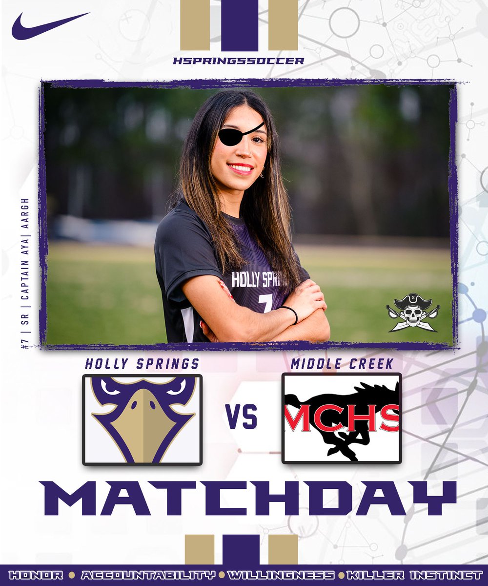 HSpringsSoccer's tweet image. 🏴‍☠️  AARGH...It's GAMEDAY 🏴‍☠️ 

Hawks continue Conference play as they host Middle Creek

🆚  Middle Creek Mustangs
🕙  KO 4:30/6:15
🏟️ Hawks Soccer Stadium
📍 Holly Springs, NC

#HawkDNA #WingsUp