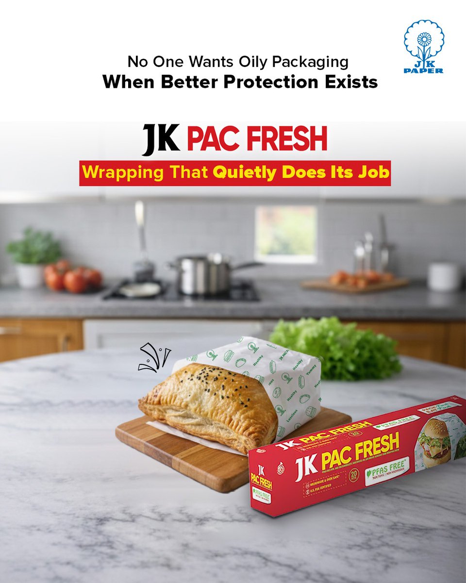 JKPaperIndia's tweet image. You don’t really notice food wrapping… until the oil shows up.
That’s when the difference becomes clear.

JK PAC Fresh is designed to quietly do its job, so your food looks as good as it tastes. 

#JKPACFresh #FoodPackaging #OilResistantPaper #SustainablePackaging