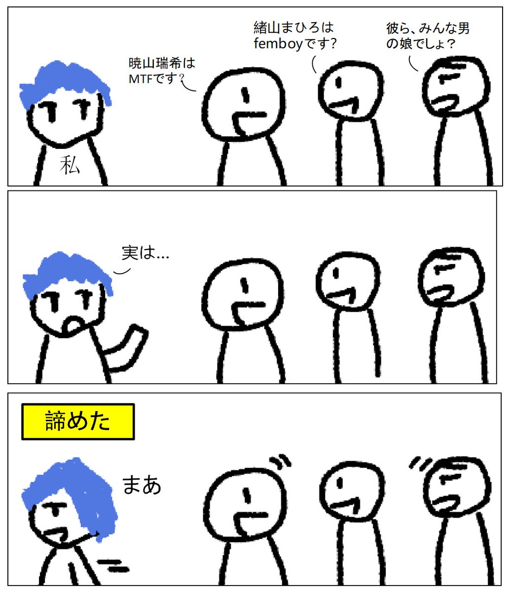 インターネット上で人々が男の娘、Femboy、MTF、TS、FUTAの区別もつかずに間違った議論をしているのを聞くたびに：