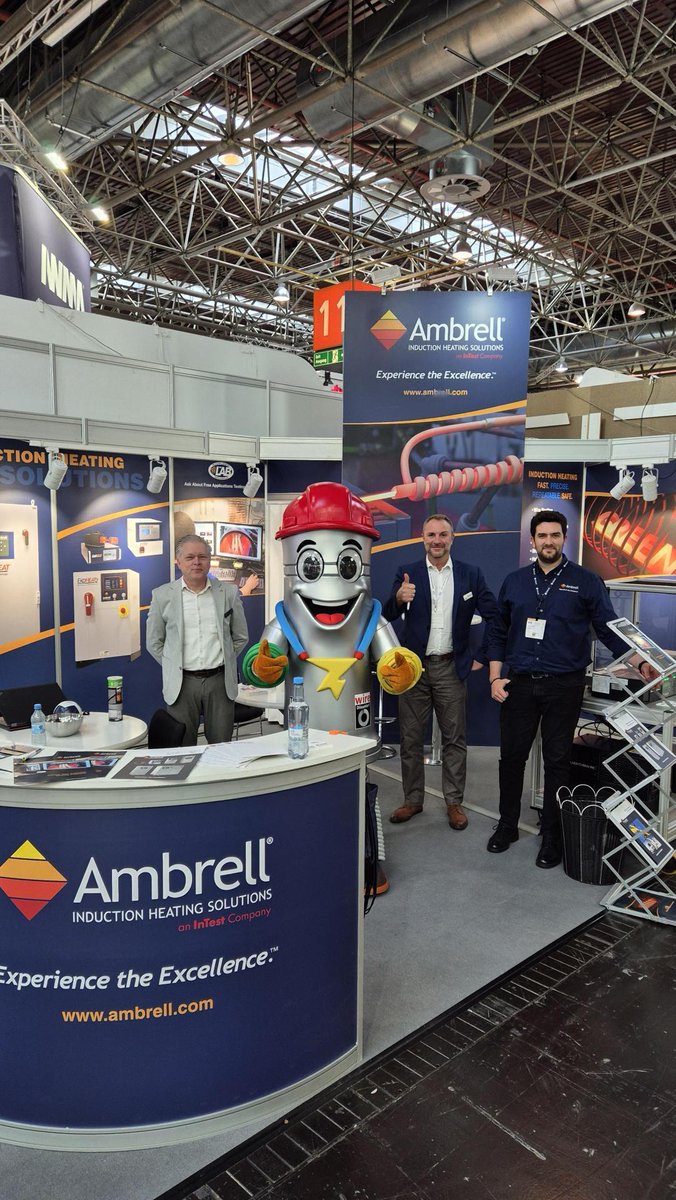 ambrell's tweet photo. Everyone is coming to hall 11, booth E15 at wire Düsseldorf 2026 to learn about the benefits of induction heating. Here is a photo with our latest visitor! #wire2026 https://t.co/fVFfFmGxTf