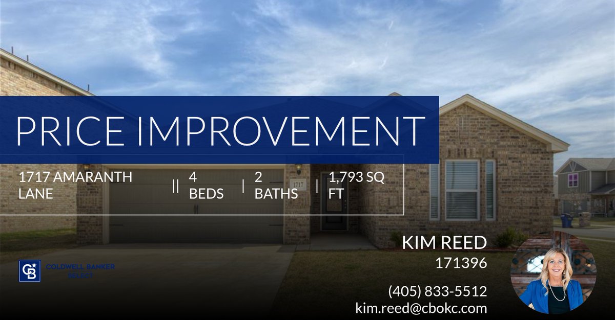 KaReed10's tweet photo. 📍 Price Improvement 📍 This recently reduced home at 1717 Amaranth Lane in El Reno won't last long, so, don't wait to set up a showing! Reach out here or at (405) 833-5512 for more information! https://t.co/e2vLectmml https://t.co/CswwfqSISQ
