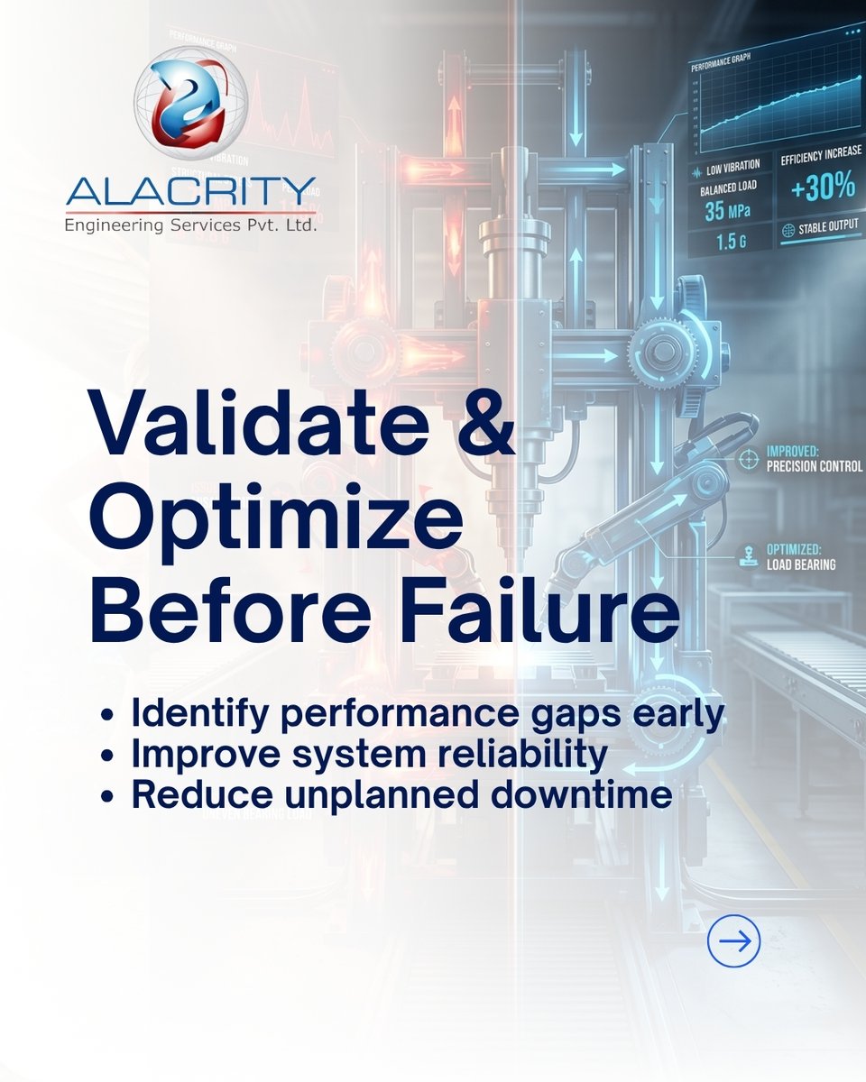 AlacrityEngg's tweet photo. #Engineering decisions shouldn’t rely on static validation alone.
#DigitalTwin enables you to #simulate real conditions, analyze system behavior &amp; validate performance before it impacts operations.

📩 Have a system to evaluate? Let’s connect. https://t.co/mSrVKVCg0R
