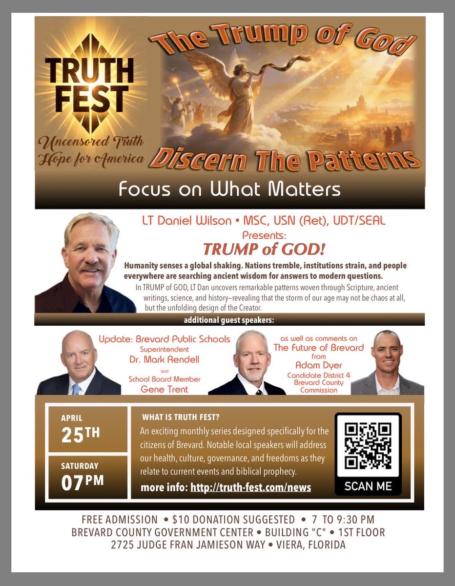 FrogdudeDan's tweet photo. Next Sat the 25th in Melbourne, Dan will be sharing from his new book “Trump of God”. You don’t want to miss the awesome truths from God’s Word and His prophets about the how we have in Him. 

Mark your calendars for Apr 25th at 7 PM!! 

#askforce #usnavyseal #trumpofgod #jubilee https://t.co/0Fgud7bYru