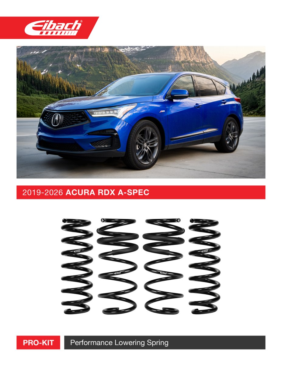 EibachCanada's tweet image. PRO-KIT for the 2026 Acura RDX A-Spec is in stock and ready to ship! Order online at eibach.ca.

Part # E10-201-004-01-22

#eibach #eibachcanada #acura