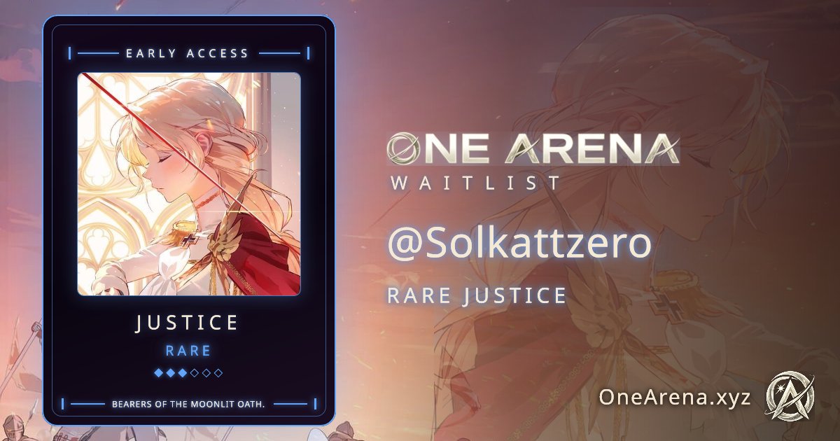 Solkattzero's tweet photo. Just pulled a RARE JUSTICE badge from registering the waitlist for One Arena @Rosentica!

Can't wait to battle and win more grails with my RWA cards!

See you in the Arena ⚜️
#OneArena #Rosentica
https://t.co/eQZxUBEi2m https://t.co/M60IZIZLGJ
