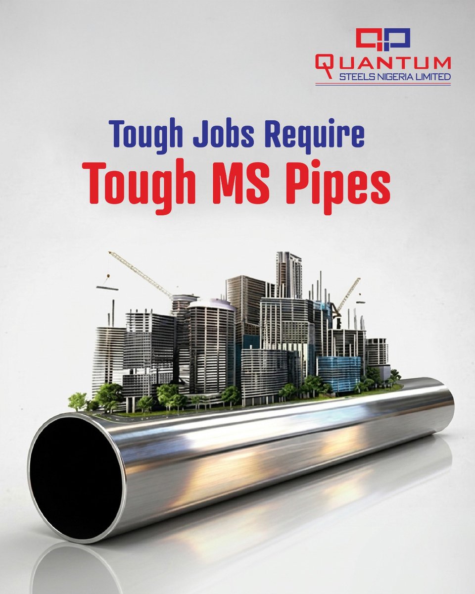 QuantumSteels's tweet image. Small or large, you need reliable, quality MS Pipes you can trust to withstand sun, rain, and chemicals while still delivering durability. That is why the industry turns to Quantum Steels MS Pipes.

Enquiries: sales1@rinlnig.com | +234 8150895614

#MSPipes #QuantumSteels