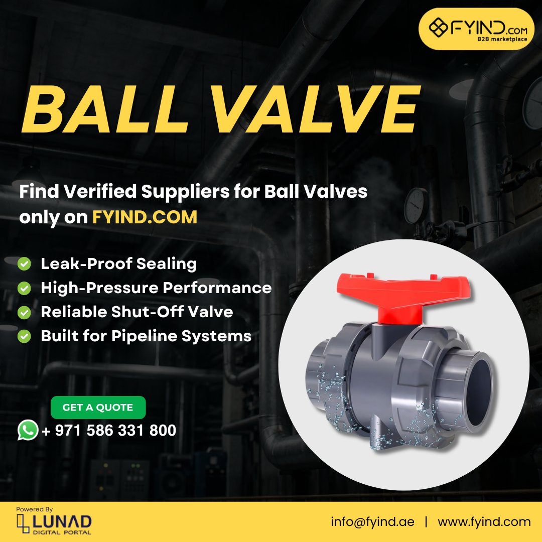 FYIND_COM's tweet image. Get high-performance ball valves from verified suppliers in the UAE on leading B2B Marketplace - FYIND

📩 Get your quote today - fyind.com/uae/en/distrib…

.

#IndustrialValves #BallValve #PipelineSolutions #EngineeringSupplies #Fyind