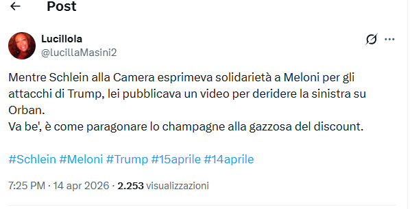 Buh Buh Buh Renzi non è stato solidale con la Meloni.
Non ha fatto bene, ha fatto benissimo.