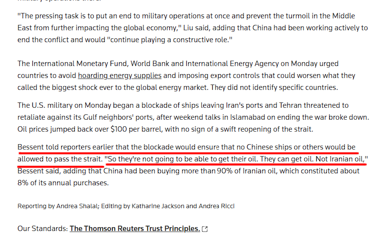 🇺🇸🇨🇳US Openly Declares "China Won't Get Iranian Oil" 

This is what I warned about before the US even launched its war on Iran. 

It was ALWAYS ABOUT CHINA. 

And beyond China, maintaining US primacy over the globe at any cost. 

Not "Israel." 

The US wasn't "tricked," it wasn't