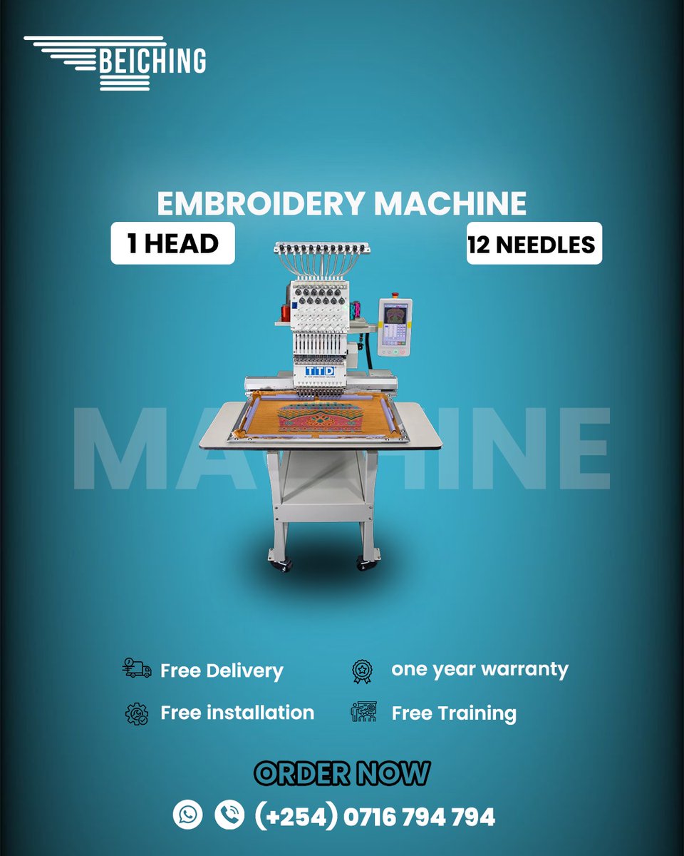 beichingKe's tweet image. 🚀 1 HEAD 12 NEEDLES EMBROIDERY MACHINE

📍 AVAILABLE IN NAIROBI

💎 MULTI-COLOR EMBROIDERY
🛡️ HIGH QUALITY &amp;amp; DURABLE
⚡ FAST &amp;amp; RELIABLE
📞 0716794794
BEICHING KENYA
#EmbroideryMachine #Embroidery #CustomApparel #Branding #BeichingKenya
