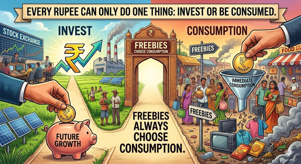 CAAnil_Jain's tweet image. Every rupee can only do one thing:
Invest or be consumed.
Freebies always choose consumption.
#INDIA2030 #FutureFocused #IndiaGrowth