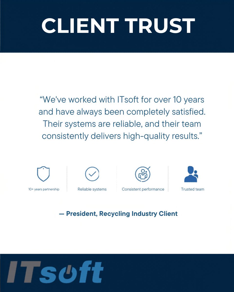 itsoft_llc's tweet image. 10+ years of trust.

Reliable systems.
Consistent performance.
Trusted team.
👉 calendly.com/miket-13/20-mi…
#ITsoft #ClientTrust #Automation