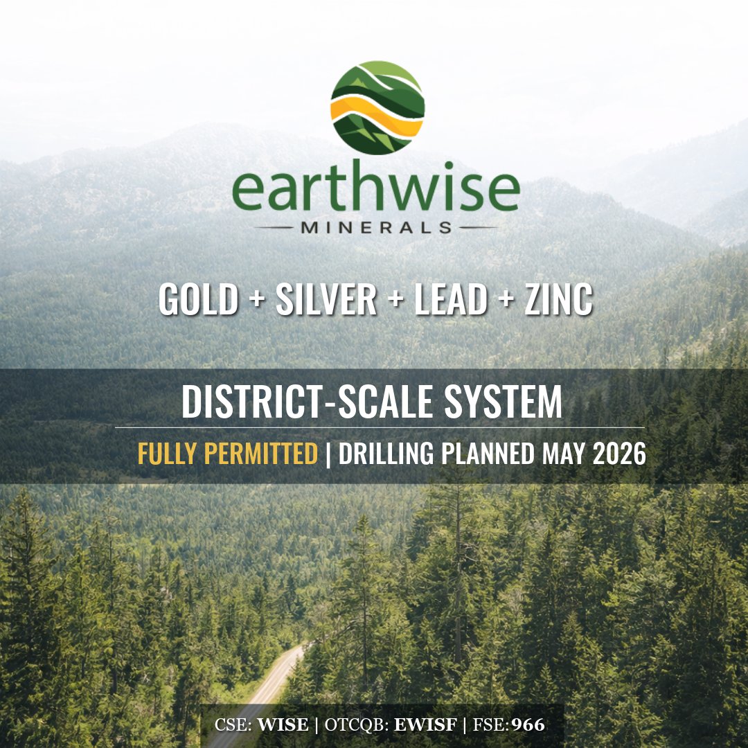 Earthwise Minerals (CSE: $WISE | OTCQB: $EWISF | FSE: $966)  is advancing the Iron Range Project in southeastern BC:

▪ 21,437 hectares (district-scale)
▪ $8M+ historical investment
▪ 21,593m drilled (87 holes)
▪ Gold + silver + lead + zinc
▪ Fully permitted (MYAB)

Next: