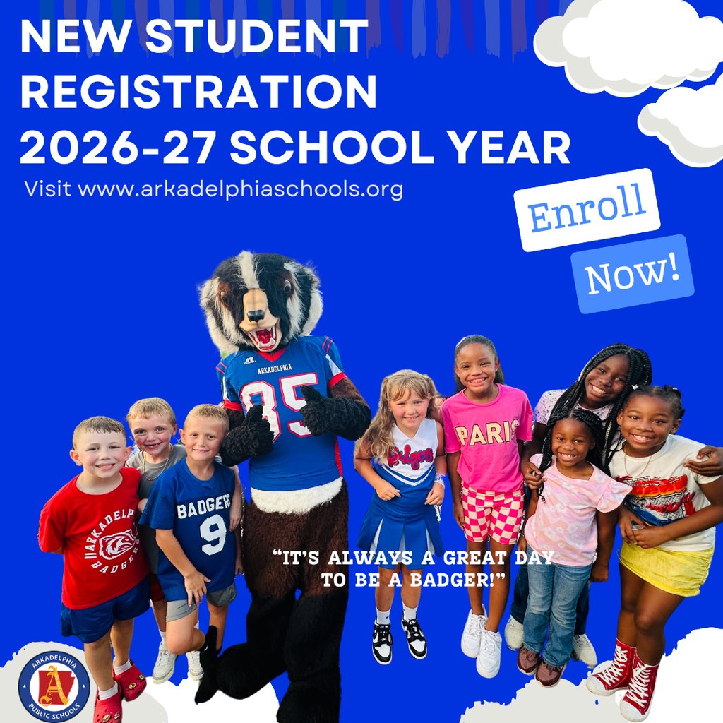 APSD_News's tweet image. We are so excited to welcome our new students! Arkadelphia Schools is now accepting online registrations for the upcoming year, including Kindergarten, new K-12 students, and School Choice applicants.
Visit:
👉 arkadelphiaschools.org/26-27kindergar…
#BadgerPride