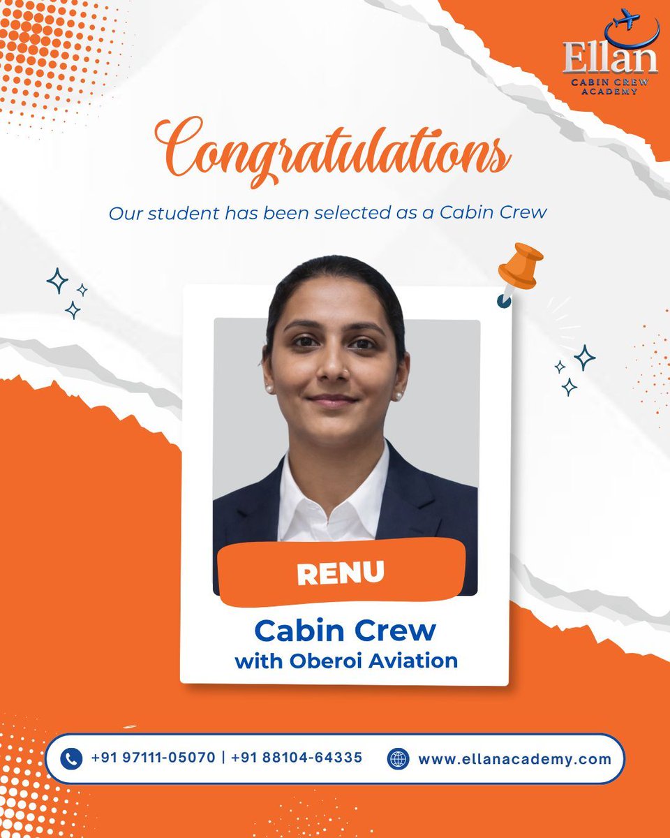 flyellan's tweet image. Congratulations Renu on becoming Cabin Crew with Oberoi Aviation! ✈️
Your hard work has truly taken flight 🚀

#SuccessStory #CabinCrew #AviationCareer #EllanAcademy #FlyHigh