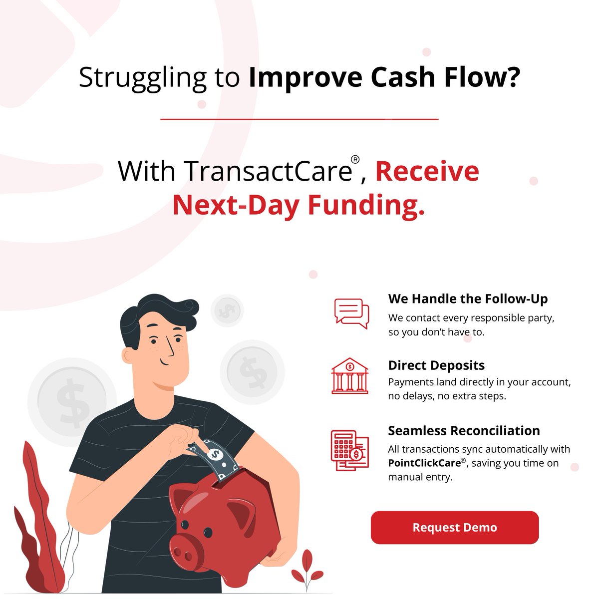 TransactCare's tweet image. Most facilities think about billing software as a way to send statements. Fewer think about how soon funds are received after someone actually pays. Read more about how automation changes the math: hubs.ly/Q0499dMc0

#SeniorLiving #CashFlow #RevenueCycle #PointClickCare