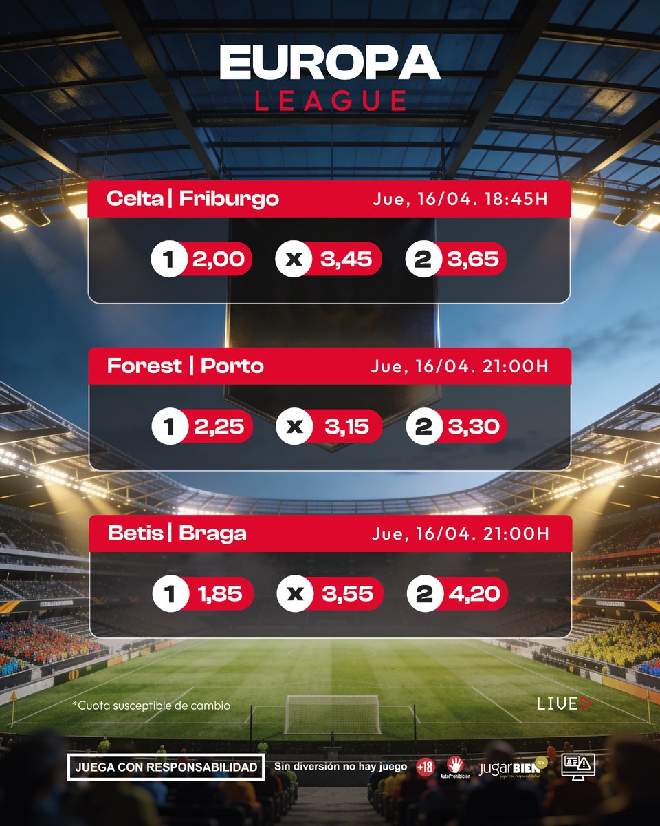 🌙⚽ La #UEL parece que aguarda grandes noches para #Celta y #RealBetis 🎭 Duelo de ilusiones europeas en marcha 🎯 ¿Con qué partido te quedas? ¿Te atreves a pronosticar?