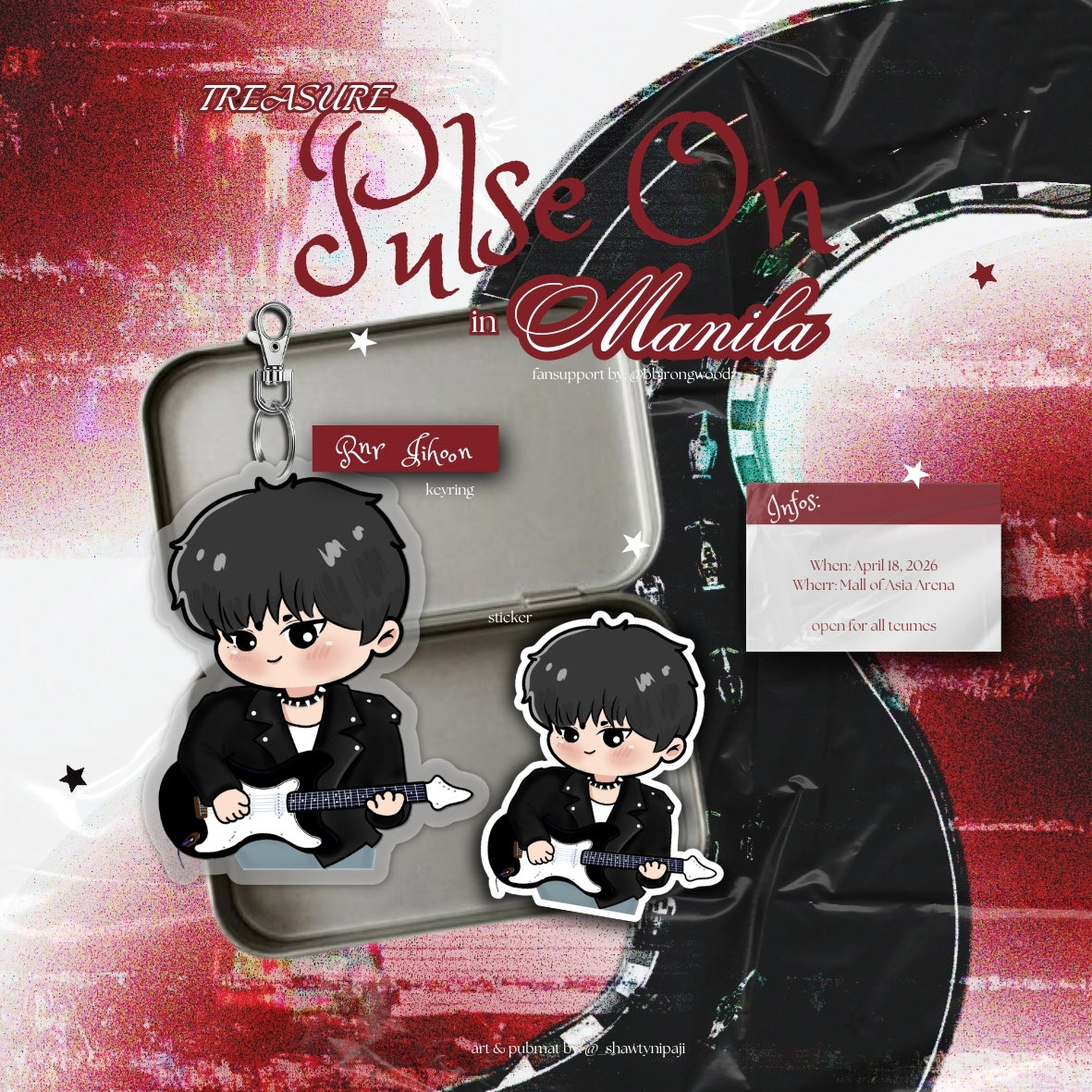 treasure pulse on in manila 2026
fan support for junkyu &amp; jihoon

kyutiful and rnr jihoon acrylic keyring &amp; stickers

- limited quantity, 1:1 only
- open for all teumes
- random distribution
- no need to follow, like, or rt
- no mobbing

see you there! ❤️