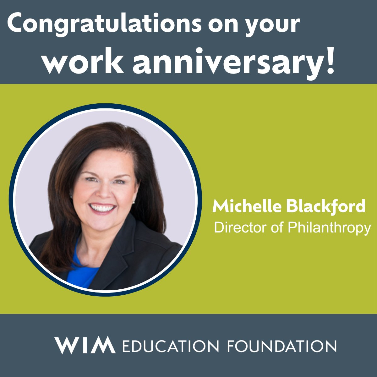WomeninMFG's tweet image. Please join us in congratulating Michelle Blackford, Director of Philanthropy, on her one-year anniversary with the WIM Education Foundation! Thank you for all of your hard work, Michelle!

#WomeninMFG #Manufacturing #StaffAnniversary