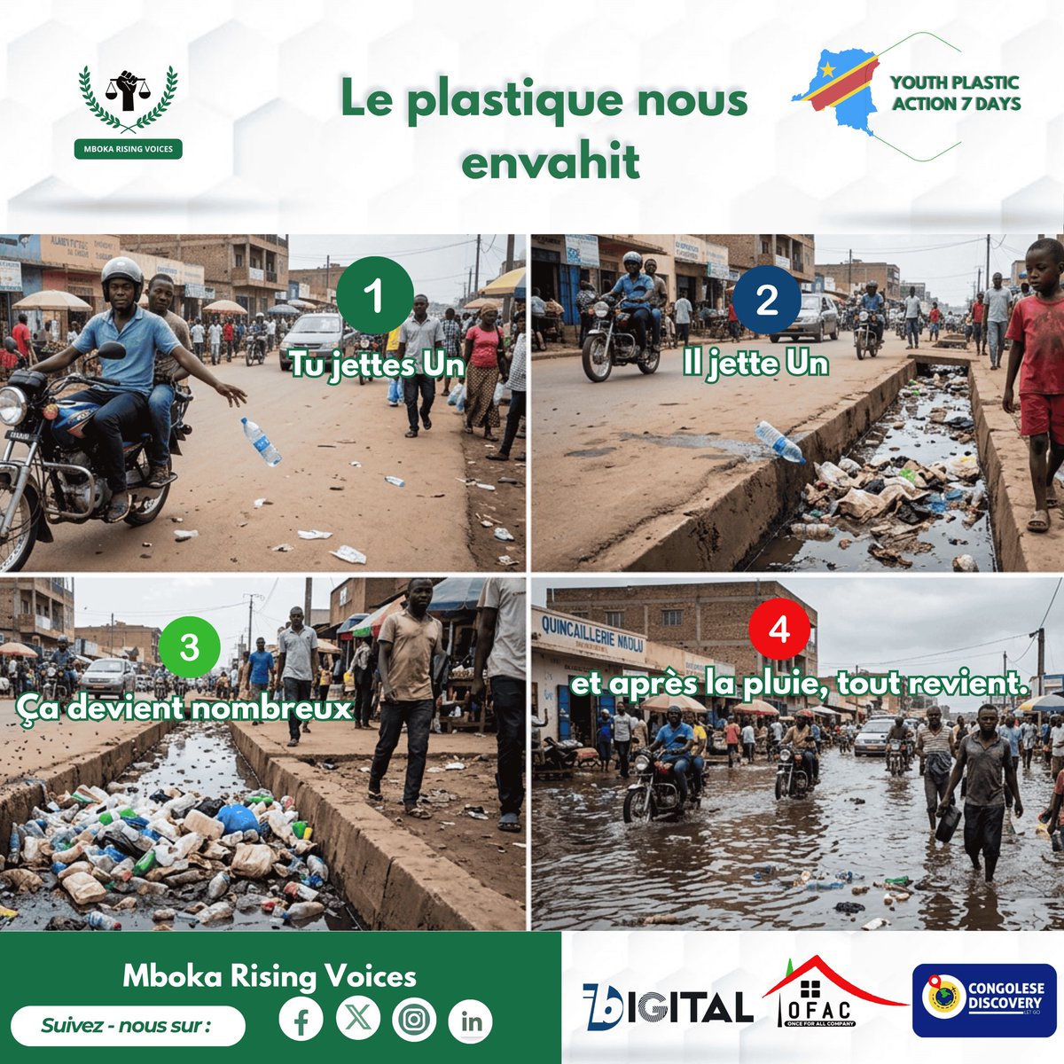 NTAKOBAJIRAN's tweet image. Un simple geste peut tout changer… ou tout détruire.
Chaque déchet jeté finit par nous revenir.

Caniveaux bouchés, inondations, maladies : les conséquences sont réelles.
Ce problème commence petit, mais devient vite incontrôlable.

#YPA7D #MbokaRising #Plastic #Youth #YPA7D2026