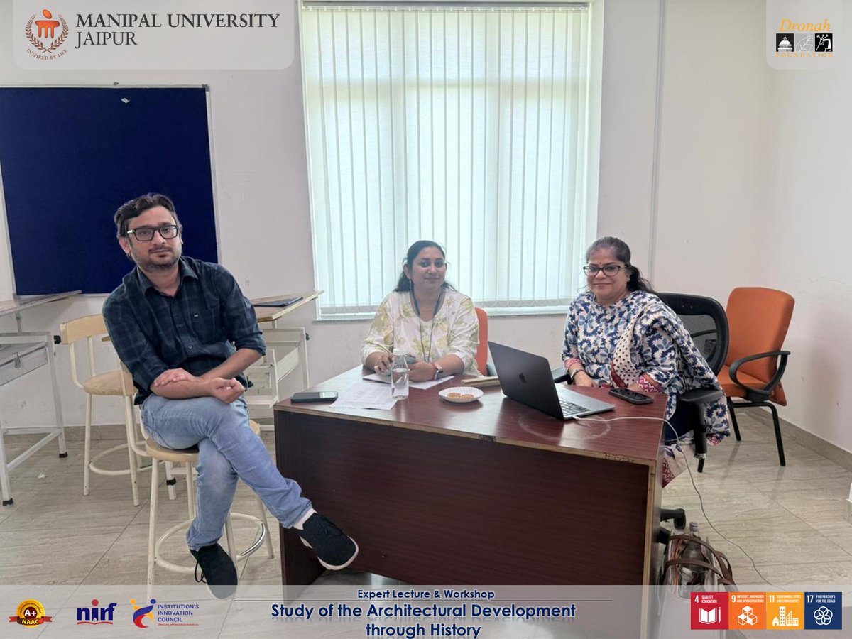 MUJ_Arch's tweet photo. 🎓✨ SoAD MUJ hosted an Expert Session on “Study of Architectural Development through History” (11 Apr 2026) by Ar. Pooja Agrawal. Students explored temple elements, case studies &amp; spatial analysis—blending history with hands-on learning. #ArchitectureEducation (2/2) https://t.co/B1B8V8xeb7