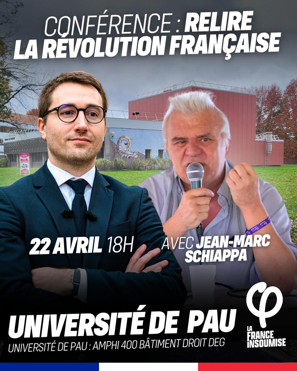 📢 Retrouvez-moi à l’université de Pau avec Jean-Marc Schiappa le mercredi 22 avril pour une conférence sur la Révolution française.

Venez nombreux-ses !

Inscription : uppa.la-billetterie.net/agenda/187-con…