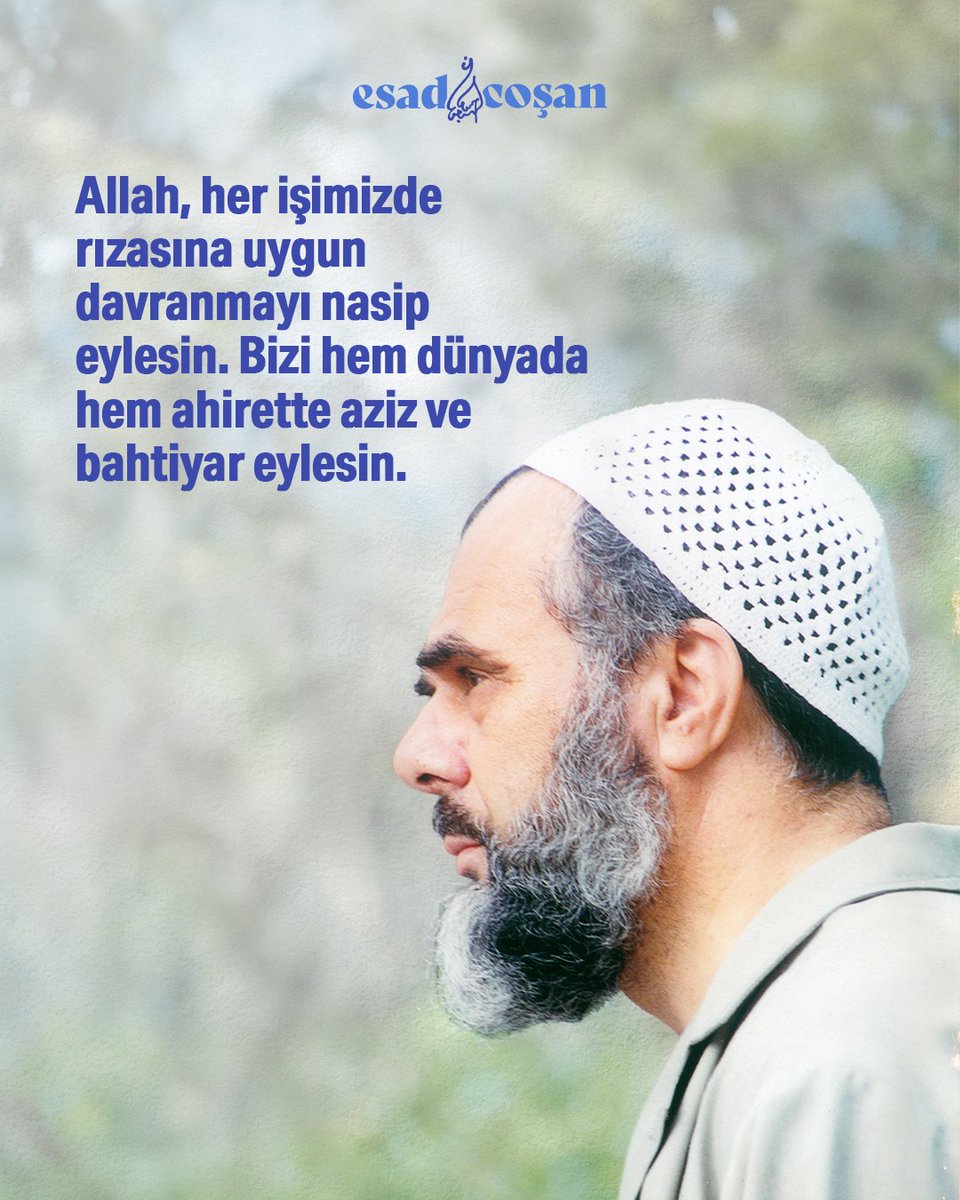 Allah, her işimizde rızasına uygun davranmayı nasip eylesin. Bizi hem dünyada hem ahirette aziz ve bahtiyar eylesin.

#MahmudEsadCoşan #khayırlıcumalar