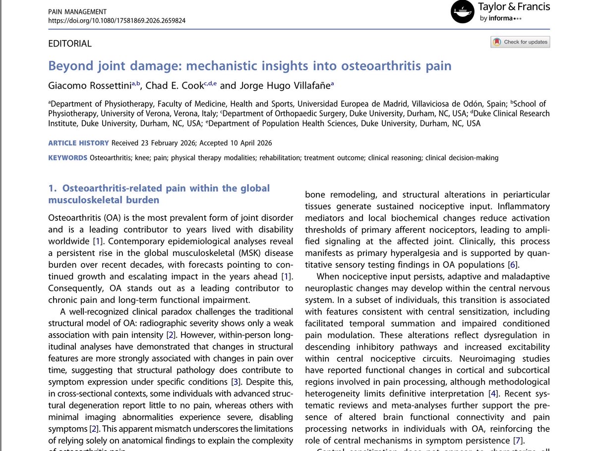 Beyond joint damage: mechanistic insights into osteoarthritis pain

tandfonline.com/doi/full/10.10…