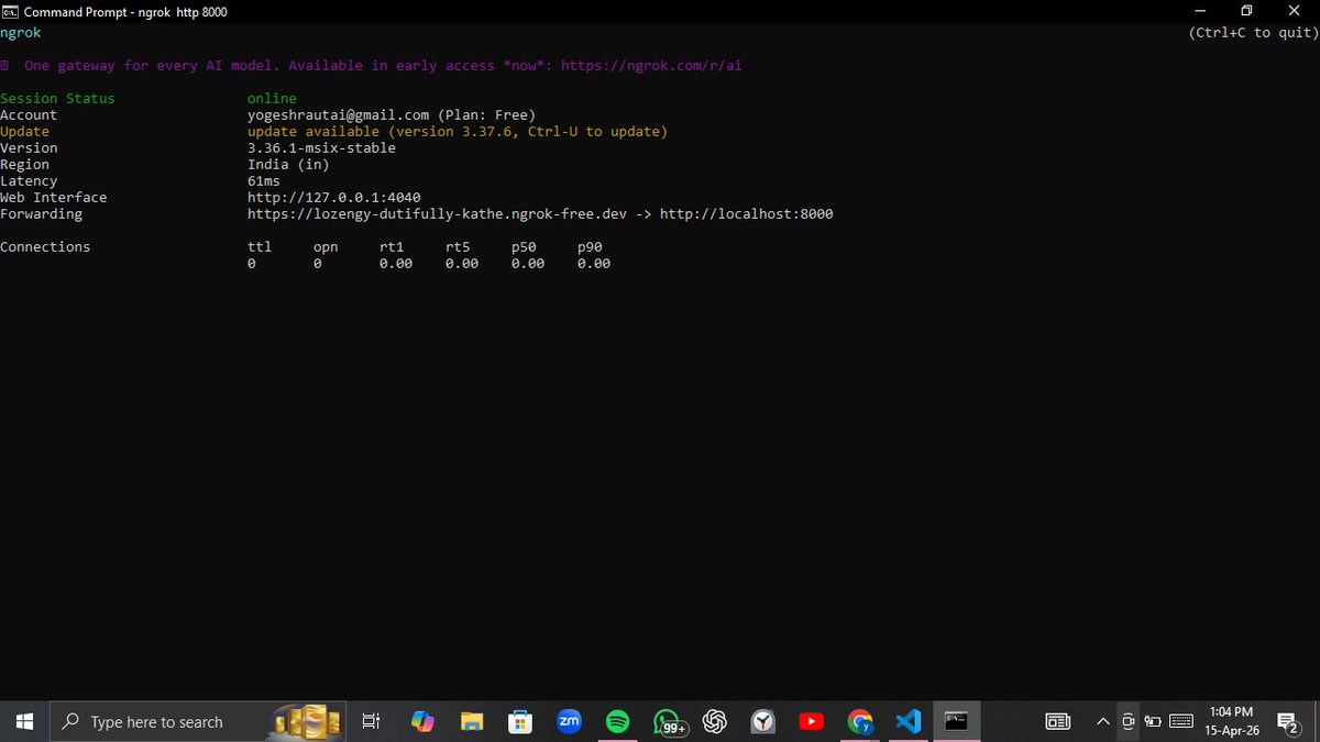 YogiPunekar's tweet image. Built my first live API using FastAPI 🚀

• Created REST API
• Exposed it using ngrok
• Tested real requests via Postman
End-to-end flow working (local → public → response)

Next: integrating LLM into this API

#buildinpublic #genAI

Open to collaborating on GenAI  projects