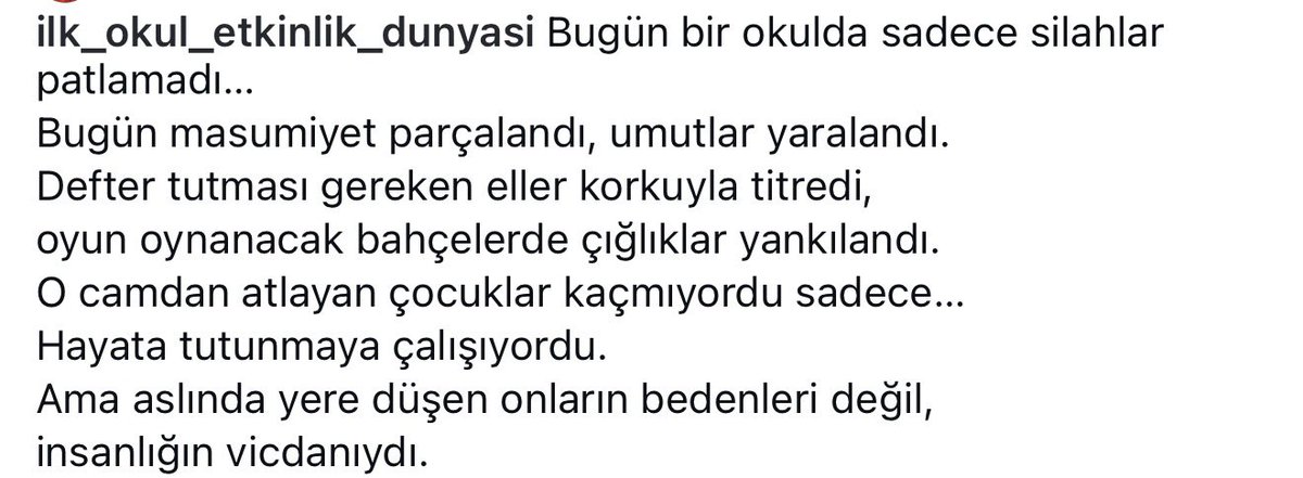 beratbeluoglu's tweet photo. Bugün bir okulda sadece silahlar patlamadı 
#okul #Kahramanmaraş #hüzün #çaresizlik #EgitimdeŞiddeteHayır https://t.co/0C5sjxNucK