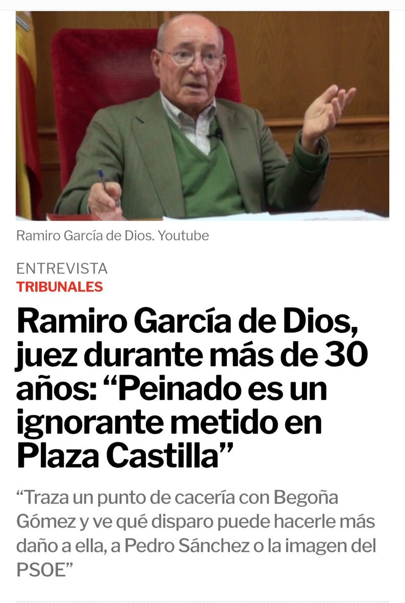 Ramiro García de Dios, uno de los magistrados más reconocidos en el sistema español.

Esto opina sobre el juez Peinado.

👇🏼👇🏼👇🏼👇🏼👇🏼👇🏼👇🏼👇🏼👇🏼👇🏼👇🏼👇🏼👇🏼