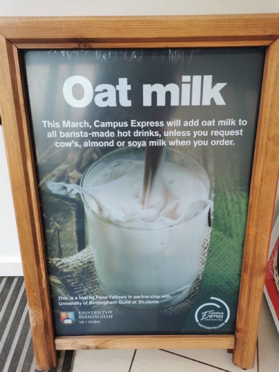 frasier_hal's tweet image. What a fantastic initiative!                  

Oat milk should be the default milk everywhere 🌱❤️ 

#ClimateAction #Vegan #PlantBased